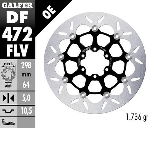 BRAKE DISC FRONT/REAR APRILIA CAGIVA INDIAN MOTO MORINI VICTORY YAMAHA (298X64X5) FLOATING