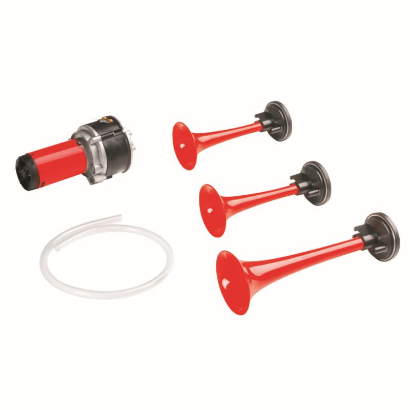HORN (SOUND SIGNAL) UNIVERSAL ELECTRO-PNEUMATIC (HIGH/MID/LOW TONE) RED (LENGTH 153 MM, 165 MM, 215 MM)
