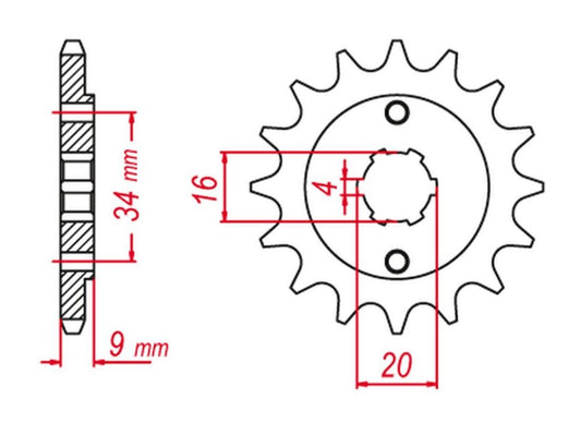 FRONT SPROCKET 2062 15 GY 250 04-12, GT 250 04-15, TT-R230 05-20 (+2), DT200 L 85 (+2), YFS200 BLASTER 88-06 (+2), HYOSUNG/YAMAHA (JTF1554.15)