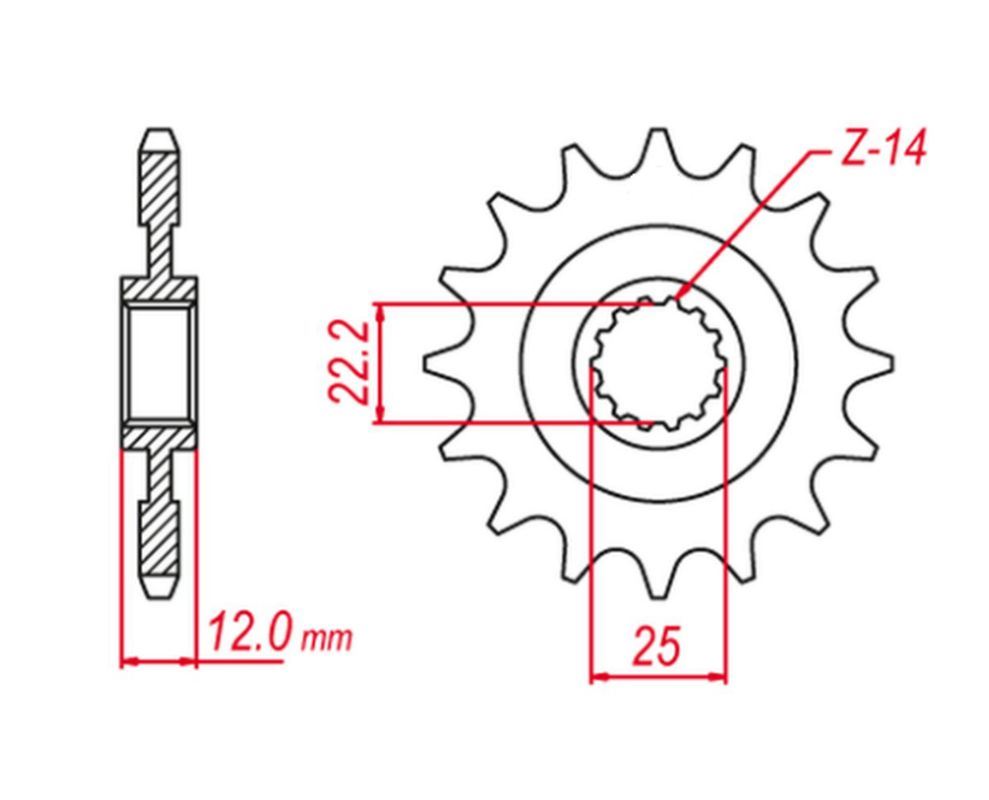 FRONT SPROCKET 2102 14 RIEJU MR 300 21- (+1), GAS GAS EC 125/200/250/300/400/450/515 00-20 (CHAIN 520) (JTF715.14)