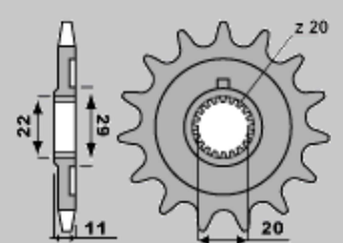 FRONT SPROCKET 2275 14 (SPLINE 20T) (CHAIN 520), 300 SE F 14-20, 250 SE F/SE F-R 14-20, 125 SE-R 18-21, SHERCO