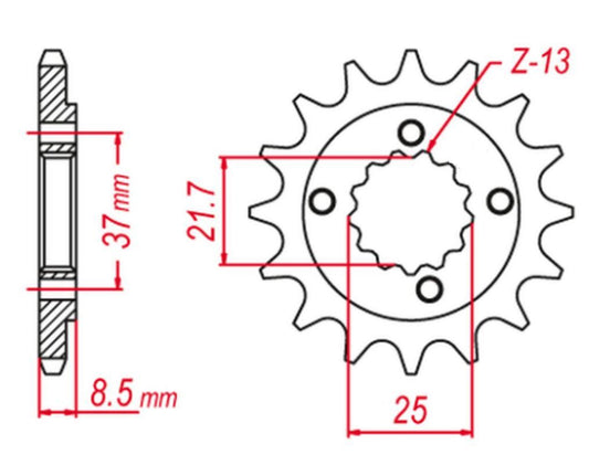 FRONT SPROCKET 350 15 (+1) TRX 400 X/EX 05-14, POLARIS 500 03-07, XR 600 91-00 (JTF1309.15), HONDA/POLARIS