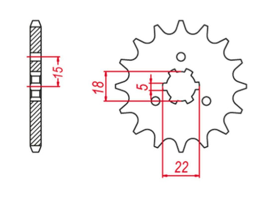 FRONT SPROCKET 423 14 (+1) (JTF1445.14), KX 125 94-08, KAWASAKI