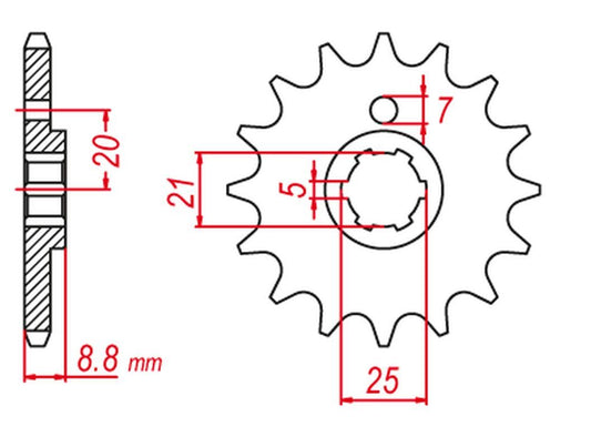 FRONT SPROCKET 725 14 (NO HOLE) (JTF507.14), WMX 250 88-92, CR/WR 360 92-00, CR/WR 250 90-00, CAGIVA/HUSQVARNA