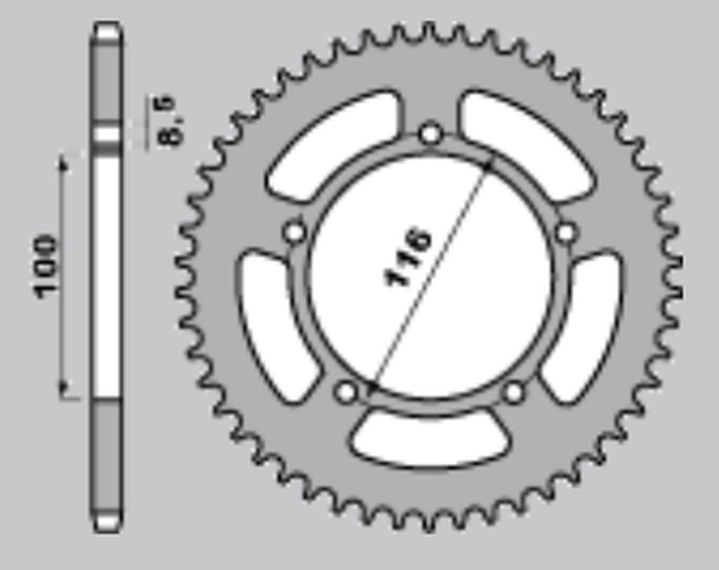 REAR SPROCKET ALUMINUM SILVER COLOR 464 51 RM 60 K3 03, KX 80 83-85, KX 60 83-03 (CHAIN 420), SUZUKI/KAWASAKI