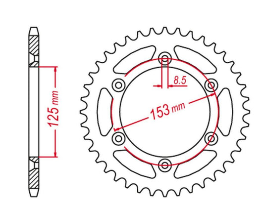 REAR SPROCKET ALUMINUM BLACK COLOR 289 53 BETA RR 13-25 BLACK COLOR, CR/CRF 83-25 (JTR210.53), HONDA