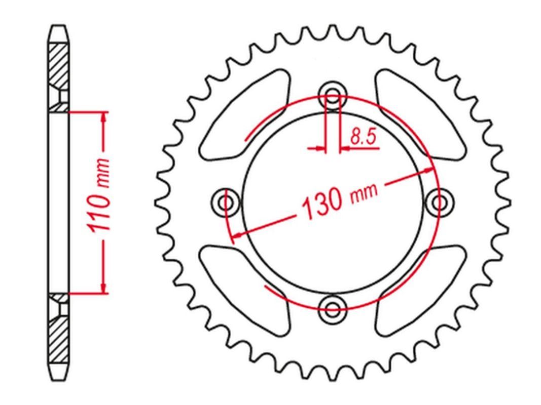 REAR SPROCKET ALUMINUM T7075 (ERGAL) BLACK COLOR 249 56 (JTR217.56) (CHAIN 428) CR 80/85 96-07, HONDA