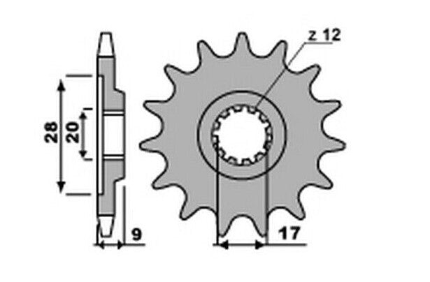 FRONT SPROCKET HM CRE 50 04-06, CRE DERAPAGE 06-12, SIX COMPETITION 04-07, SM DERAPAGE/SIX 04-06 (CHAIN 428)