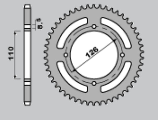REAR SPROCKET ALUMINUM T7075 (ERGAL) BLACK COLOR 4418 52 KX65 00-20, RM 65 03-04, KAWASAKI/SUZUKI