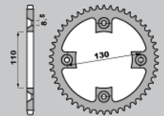REAR SPROCKET ALUMINUM T7075 (ERGAL) SILVER COLOR 4306 49 (CHAIN 420) CR80/85 85-07, HONDA