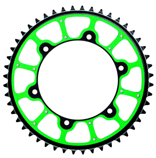 REAR SPROCKET PRO EXTREME (STEEL-ALUMINUM DUAL RING / STEALTH) 489 48 (JTR460.48) (CHAIN 520) KX/KXF, RMZ 04-06 GREEN COLOR, KAWASAKI/SUZUKI