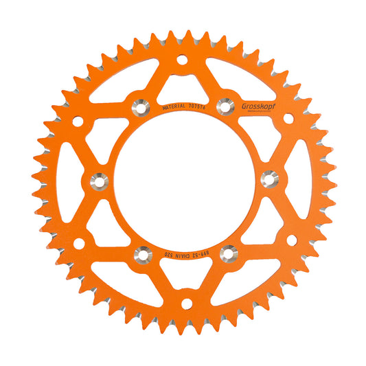 REAR SPROCKET ALUMINUM T7075 (ERGAL) 899 52 (JTA897.52) (CHAIN 520) KTM/HUSQVARNA/HUSABERG ORANGE COLOR