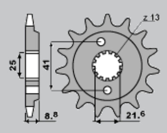 FRONT SPROCKET 350 13 POLARIS 500, HONDA XR 600R 91-00 (JTF1309.14)