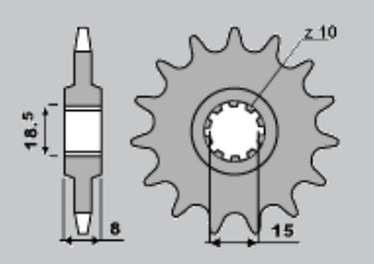 FRONT SPROCKET 599 13 RIEJU 50 DRAC 96-97, MALAGUTI 50 FIFTY EVOLUTION 91-98, APRILIA 50 AF-1 92, 50 PEGASO 92-93, 50 RED ROSE 92-05