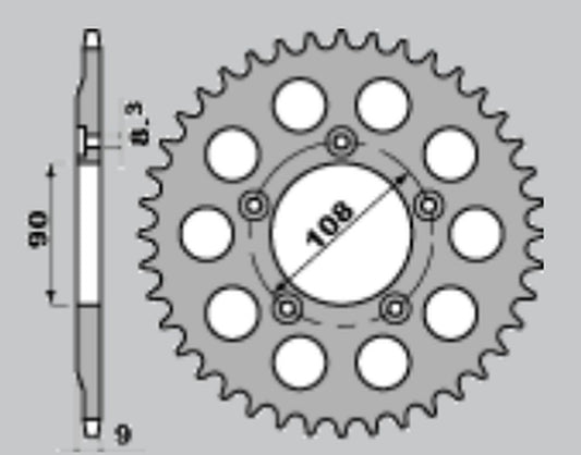 REAR SPROCKET 1026 38 DUCATI 750 PASO 86-90, 906 PASO 90-93