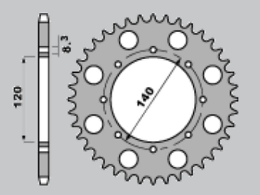 REAR SPROCKET 491 38 KAWASAKI KLE250 93-01, KLE500 91-07, KLR650 87-17, W800 18-22