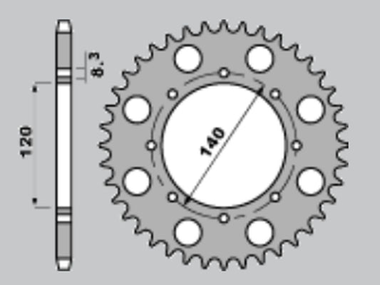 REAR SPROCKET 491 38 KAWASAKI KLE250 93-01, KLE500 91-07, KLR650 87-17, W800 18-22