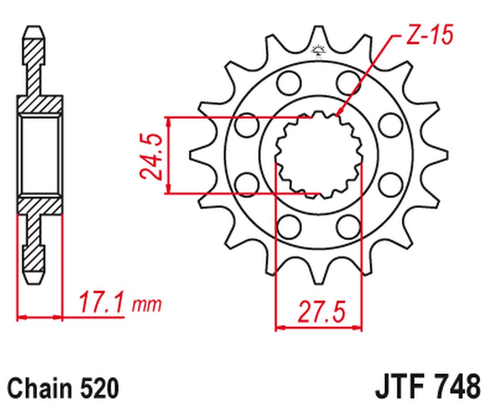 Front Sprocket 2250 15 Z Rubber DUCATI 899 PANIGALE '14-'15, 959 PANIGALE '16-'19, (1199 PANIGALE '12-'17 CONVERSION TO Chain. 520) (225015JT) (Chain. 520)