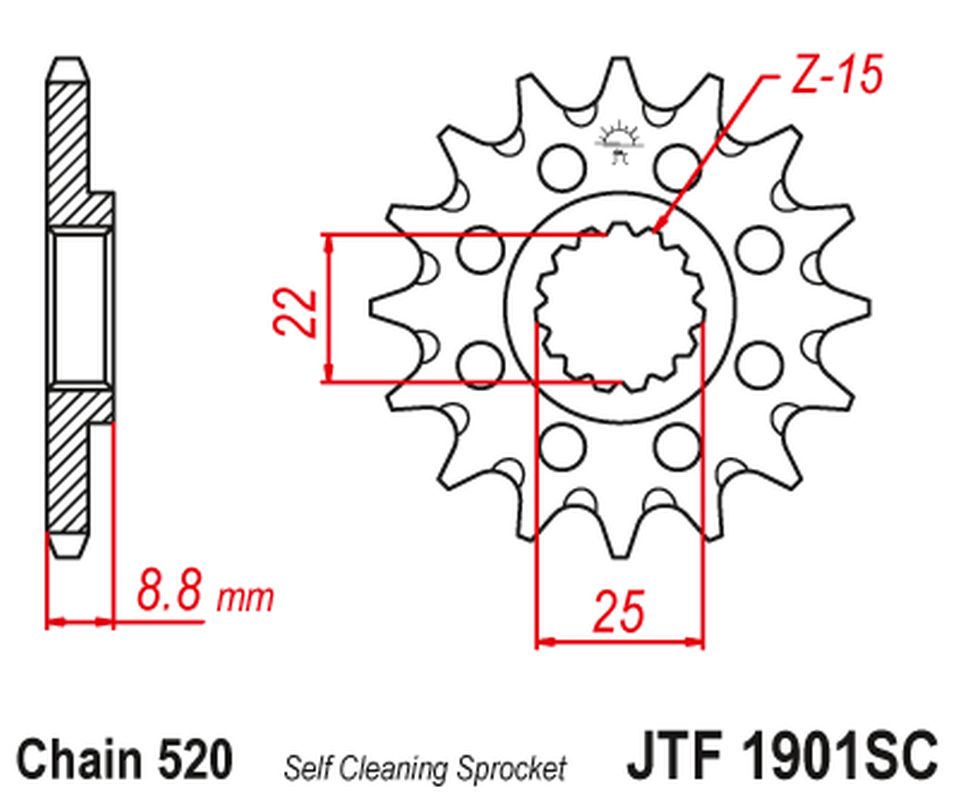 Front Sprocket 1248 16 KTM SX/EXC '91-'25 Self-cleaning (124816JT) (Chain. 520)