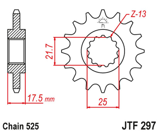 Front Sprocket 2041 16 HONDA CB 500 '94-'03, CBF 500 '04-'08 (204116JT) (Chain. 525) (+1)