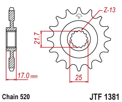 Front Sprocket 2042 16 Z Rubber HONDA CB 500F/X '13-'15, CBR 500R '13-'15 (204216JTRB) (Chain. 520)
