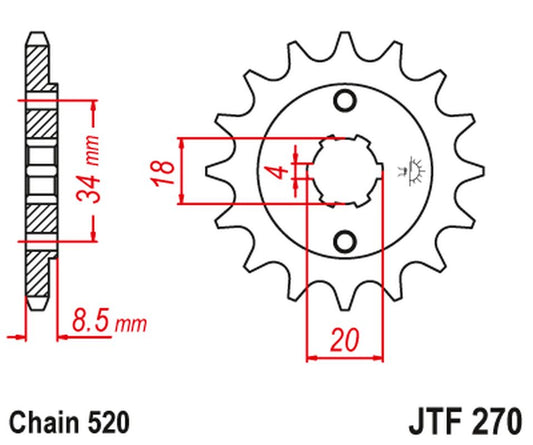 Front Sprocket 2046 14 HONDA CA 125 '95-01', CB/CBX/CM/CMX 250 '83-16' (204614JT) (Chain. 520)