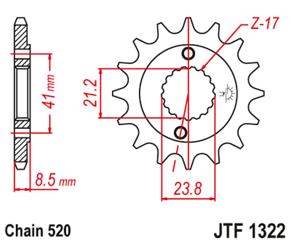 Front Sprocket 2071 13 HONDA XR 400 '96-'05, TRX 400 (207113JT) (Chain. 520)