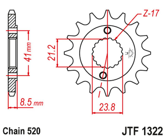 Front Sprocket 2071 13 HONDA XR 400 '96-'05, TRX 400 (207113JT) (Chain. 520)
