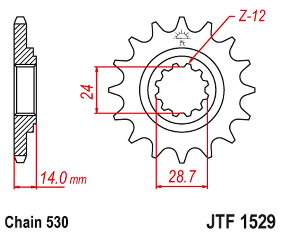 Front Sprocket 2077 16 KAWASAKI ZRX 1100/1200 '97-06 (207716JT) (Chain. 530)