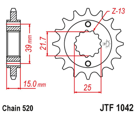 Front Sprocket 2128 15 KYMCO 300 MAXXER '05-16', 250 MXU/KXR/KXU '02-15' (212815JT) (Chain. 520)