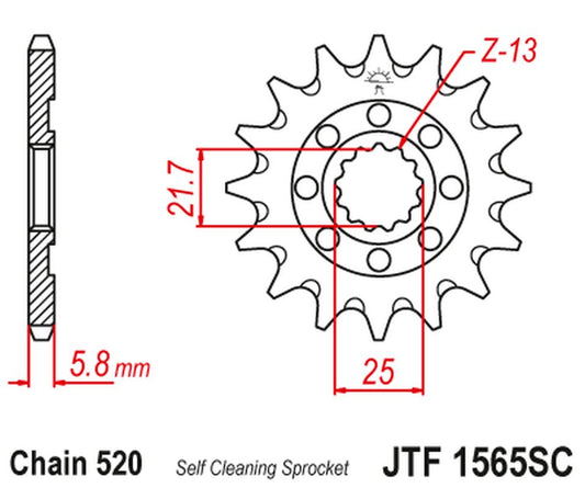 Front Sprocket 2141 13 KAWASAKI KXF 450 '06-20' KLX 450 '08-20' Self-cleaning (214113JT) (Chain. 520)