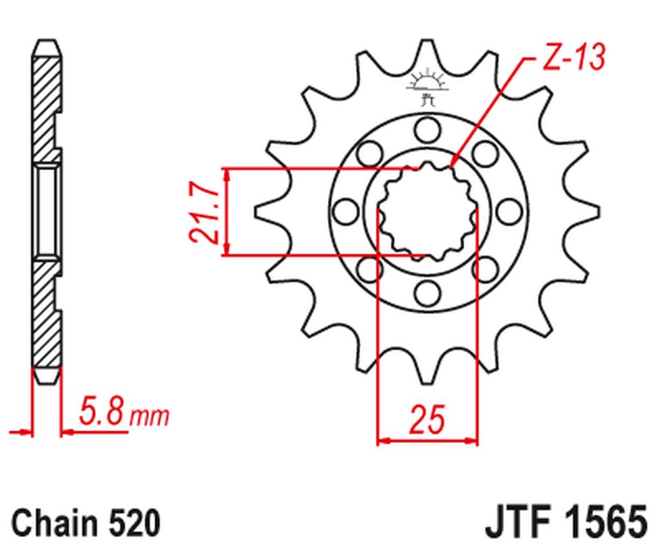 Front Sprocket 2141 13 KAWASAKI KXF 450 '06-20' KLX 450 '08-20' (214113JT) (Chain. 520)