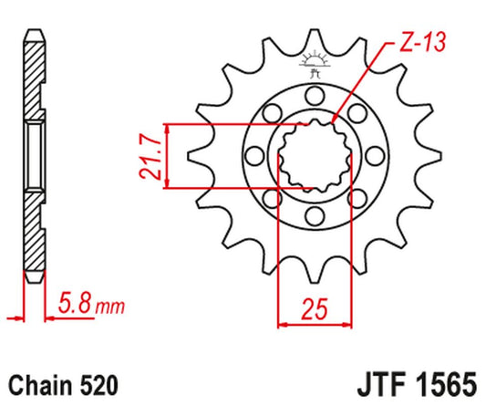 Front Sprocket 2141 13 KAWASAKI KXF 450 '06-20' KLX 450 '08-20' (214113JT) (Chain. 520)