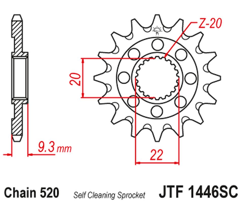 Front Sprocket 2146 14 KAWASAKI KXF 250 '06-'17 Self-cleaning (214614JT) (Chain. 520)