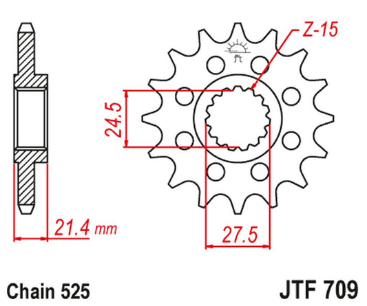 Front Sprocket 2150 15 APRILIA 750/900 DORSODURO/ABS '07-'19, SHIVER/GT/ABS '07-'19, 1200 DORSODURO/ABS '11-'16 (215015JT) (Chain. 525)