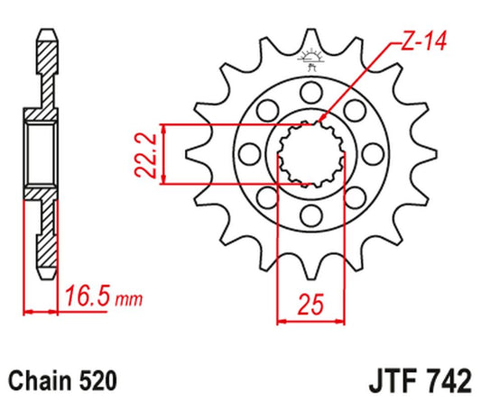 Front Sprocket 2171 14 DUCATI 1198/1098/848 '07-'15 (217114JT) (MOD. Chain. 520)