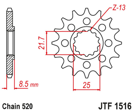 Front Sprocket 2179 15 KAWASAKI ZX 10R 04-18 (217915JT) (Transition to Chain 520)
