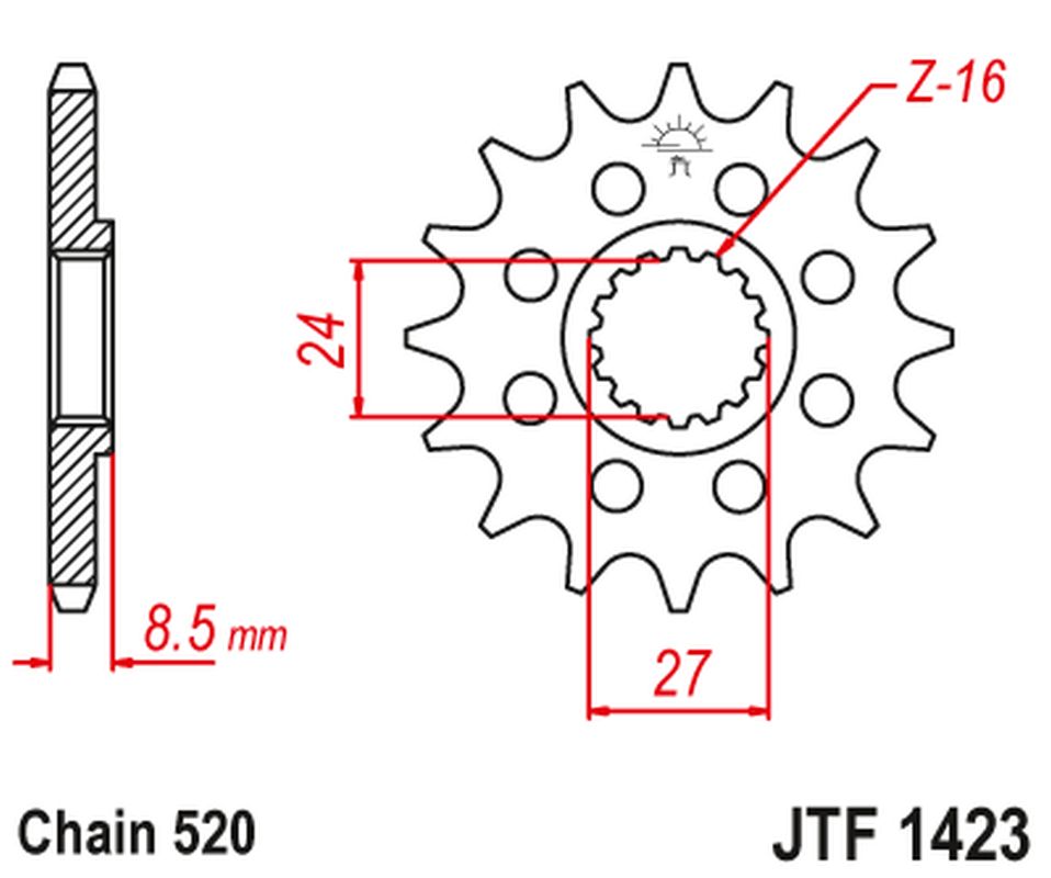 Front Sprocket 2192 16 SUZUKI GSXR 1000 '09-16' (219216JT) (Chain. 520) CONVERSION