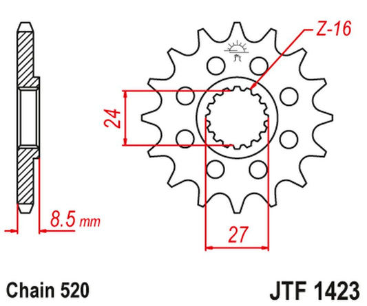 Front Sprocket 2192 16 SUZUKI GSXR 1000 '09-16' (219216JT) (Chain. 520) CONVERSION