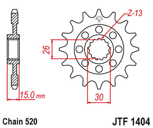Front Sprocket 2199 15 BMW S1000 RR, '09-22', 1000 HP4 '13-15' (219915JT) (Chain. 520)