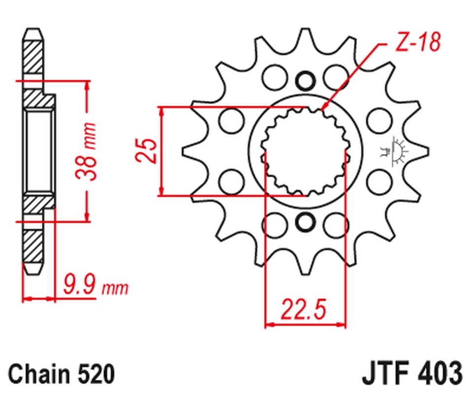 Front Sprocket 2200 14 BMW G 450 X '08-11', HUSQVARNA 511/449 TC/TE/SM '11-12' (220014JT) (Chain. 520)