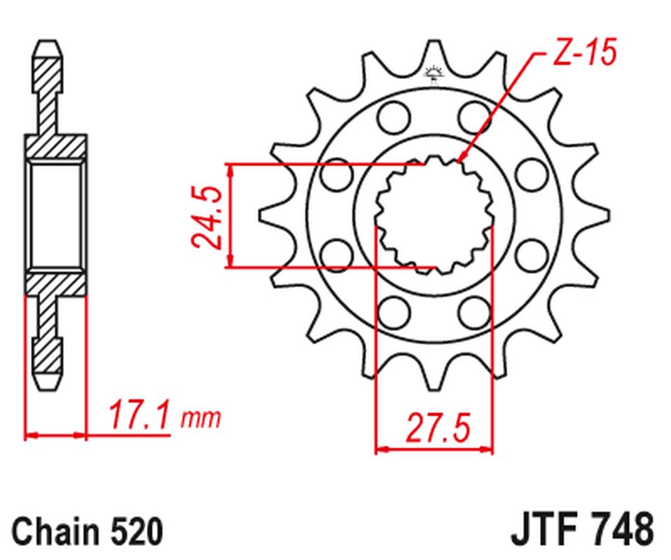 Front Sprocket 2250 14 DUCATI 899 PANIGALE '14-'15, 959 PANIGALE '16-'19, (1199 PANIGALE '12-'17 CONVERSION TO Chain. 520) (225014JT) (Chain. 520)