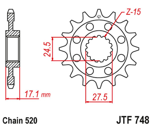 Front Sprocket 2250 14 DUCATI 899 PANIGALE '14-'15, 959 PANIGALE '16-'19, (1199 PANIGALE '12-'17 CONVERSION TO Chain. 520) (225014JT) (Chain. 520)