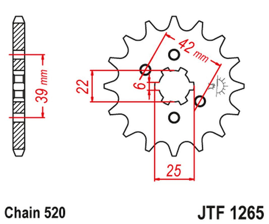 Front Sprocket 265 14 HONDA XL 250S '78-'81, XL 250K '76-'77 (26514JT) (Chain. 520)
