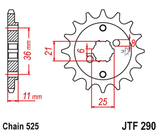 Front Sprocket 290 14 HONDA XBR 500F '85-'86 (29014JT) (Chain. 525) (-1)