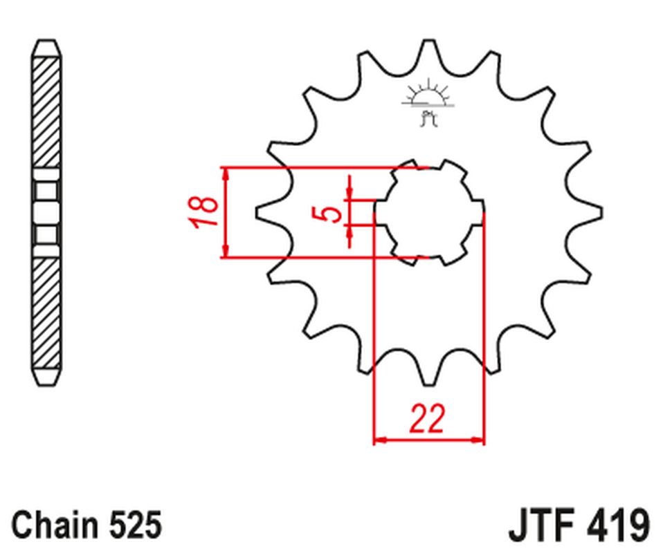 Front Sprocket 419 15 SUZUKI GT 250 '73-'78, TS 250 '73-'75 (41915JT) (Chain. 525)