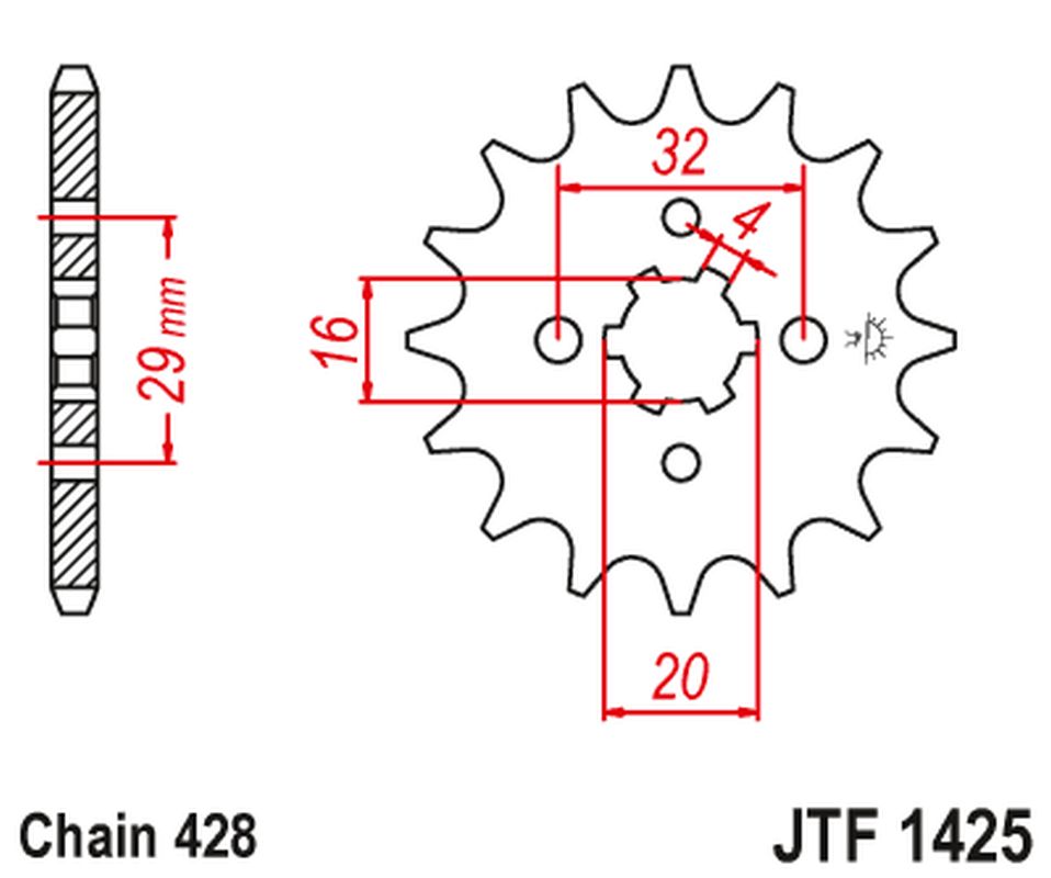 Front Sprocket 425 15 SUZUKI GSXR 125 17-18, RG 80 86-87, GSX 125S 17-18 (JTF1425.15) (Chain. 428) - Replaces JTF425.15