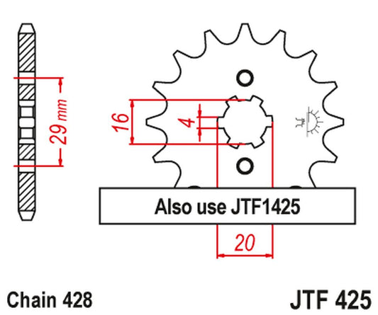 Front Sprocket 425 17 SUZUKI TS 125R '90-'96, RV 125 '07-'15 (42517JT) (Chain. 428)