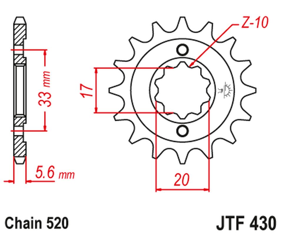 Front Sprocket 430 12 KAWASAKI KXF 250 '04-'05, SUZUKI RMZ 250 '04-'05 (43012JT) (Chain. 520)