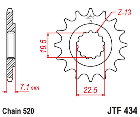 Front Sprocket 434 13 SUZUKI DR 250 '82-'87, GZ 250, GN 250 (Chain. 520) (43413JT)